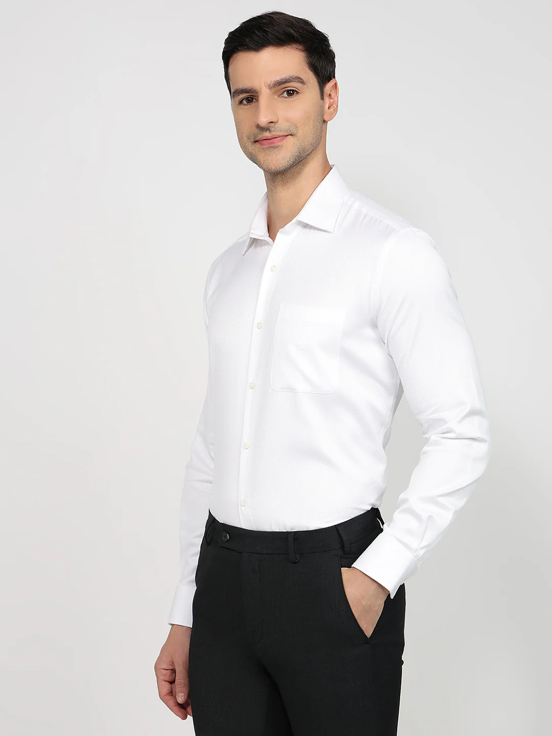 Raymond Men Regular Fit Structure Pattern Pure Cotton Full Sleeve Formal Shirt - Image 2