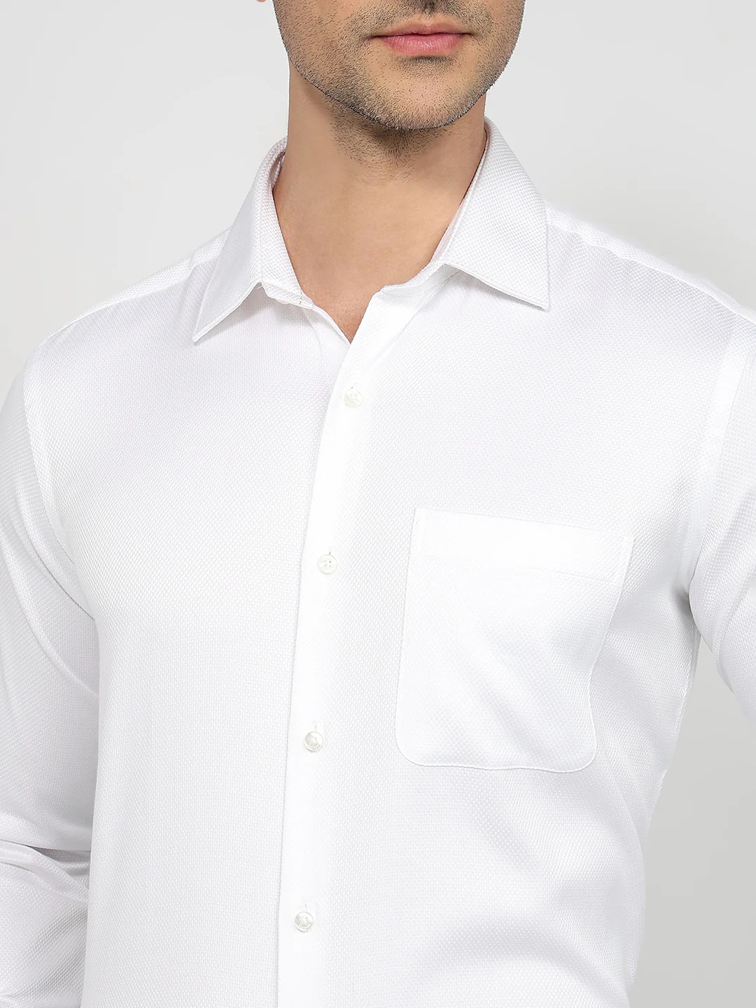 Raymond Men Regular Fit Structure Pattern Pure Cotton Full Sleeve Formal Shirt - Image 6