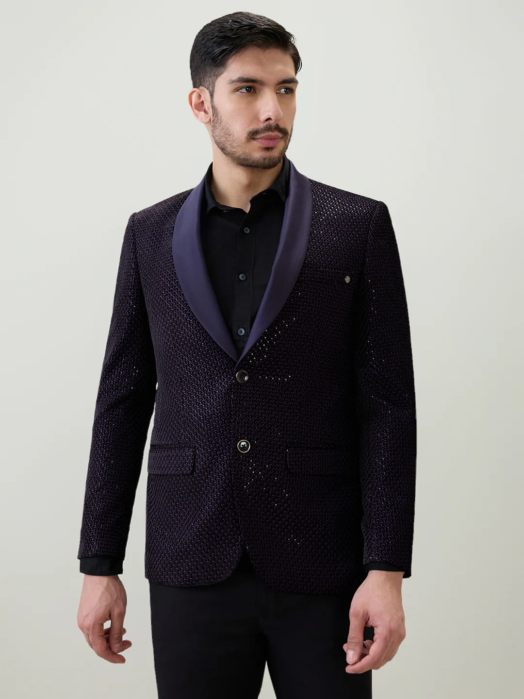 Raymond Men Regular Fit Structure Pattern Pure Polyester Full Sleeve Suit