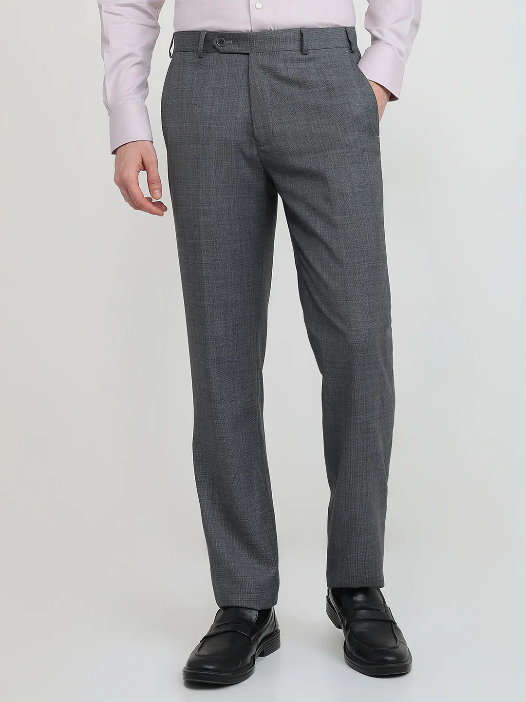 Raymond Men Regular Fit Structure Pattern Wool Viscose Blend Flat Front Trouser