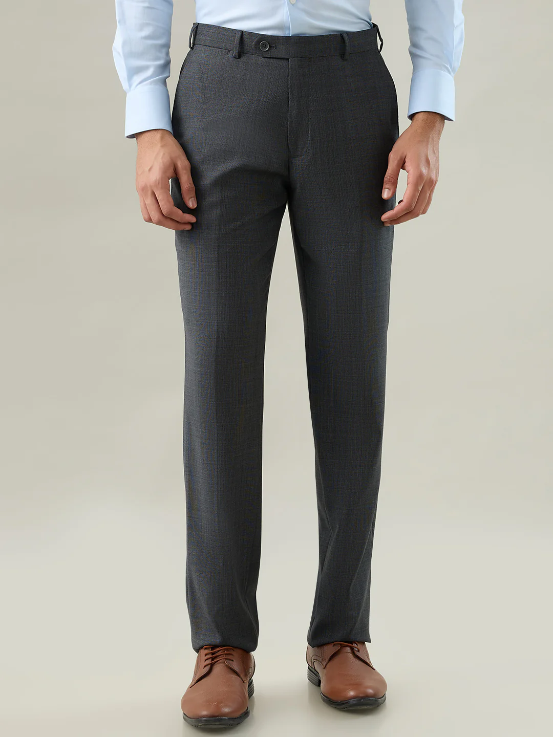 Raymond Men Regular Fit Structure Pattern Wool Viscose Blend Flat Front Trouser