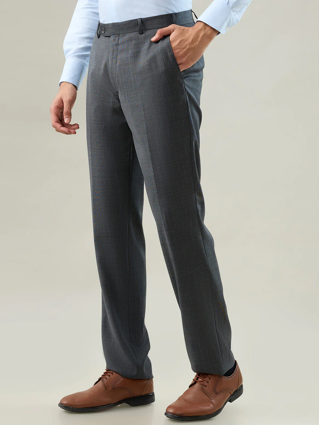 Raymond Men Regular Fit Structure Pattern Wool Viscose Blend Flat Front Trouser - Image 3