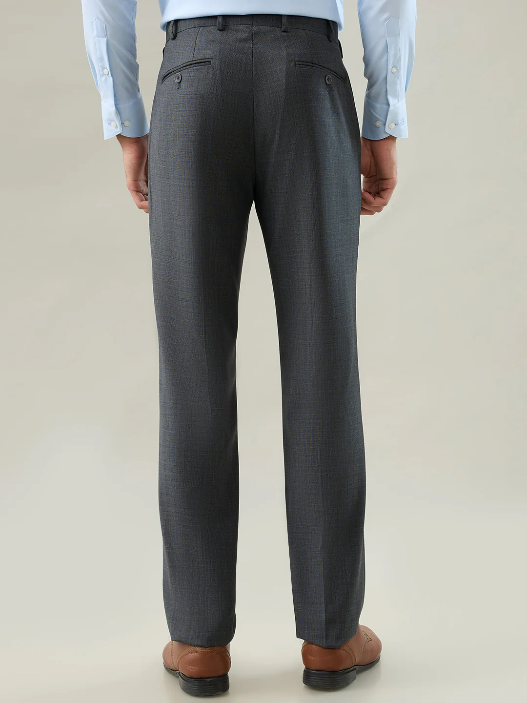 Raymond Men Regular Fit Structure Pattern Wool Viscose Blend Flat Front Trouser - Image 4