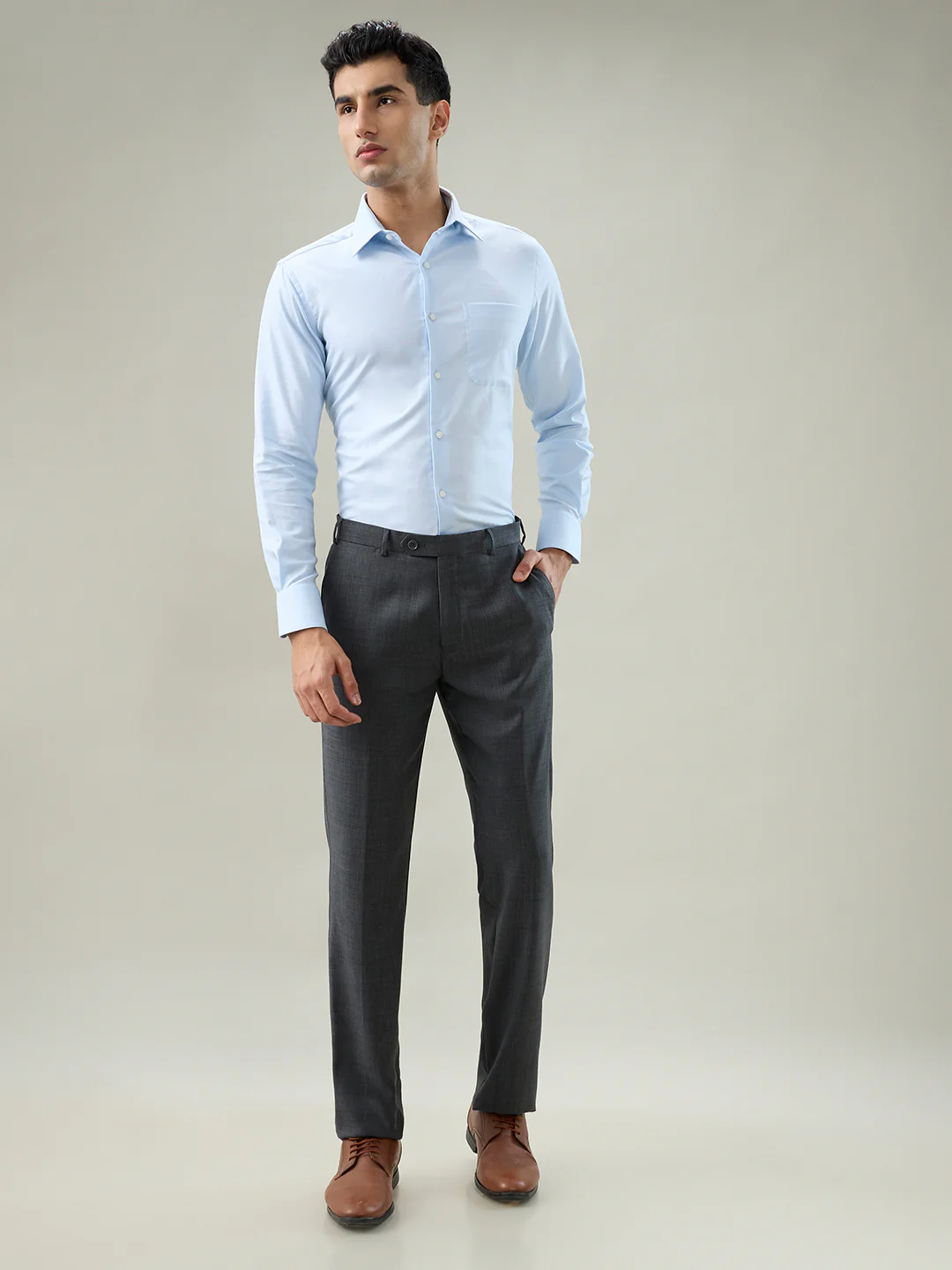Raymond Men Regular Fit Structure Pattern Wool Viscose Blend Flat Front Trouser - Image 5