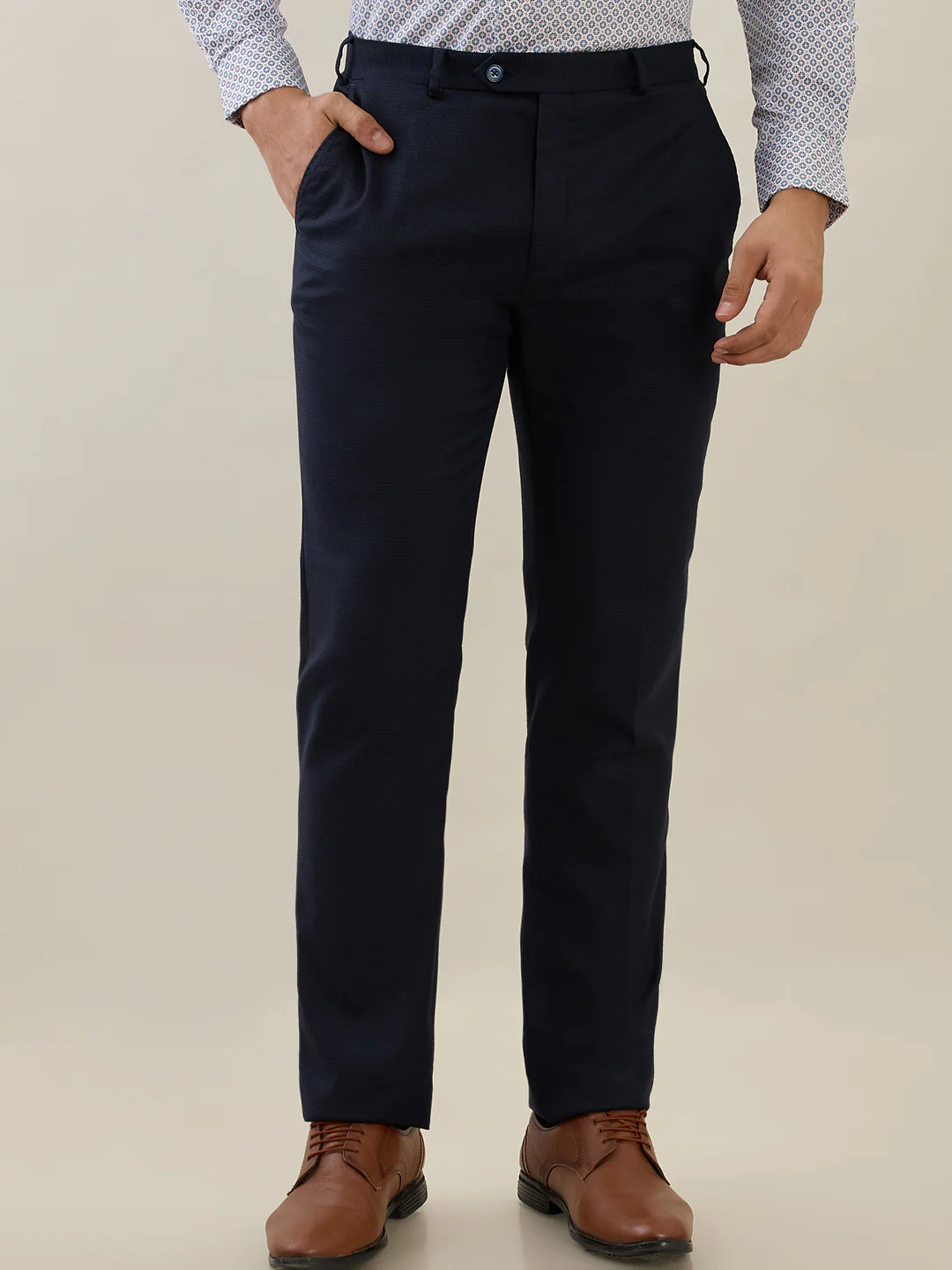 Raymond Men Regular Fit Twill Pattern Poly Viscose Blend Flat Front Trouser