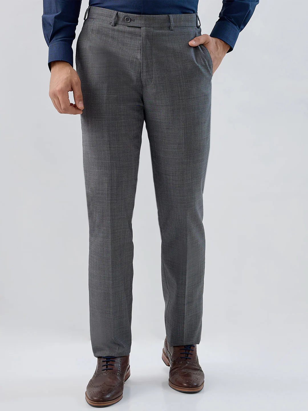 Raymond Men Regular Fit Twill Pattern Poly Wool Blend Flat Front Trouser