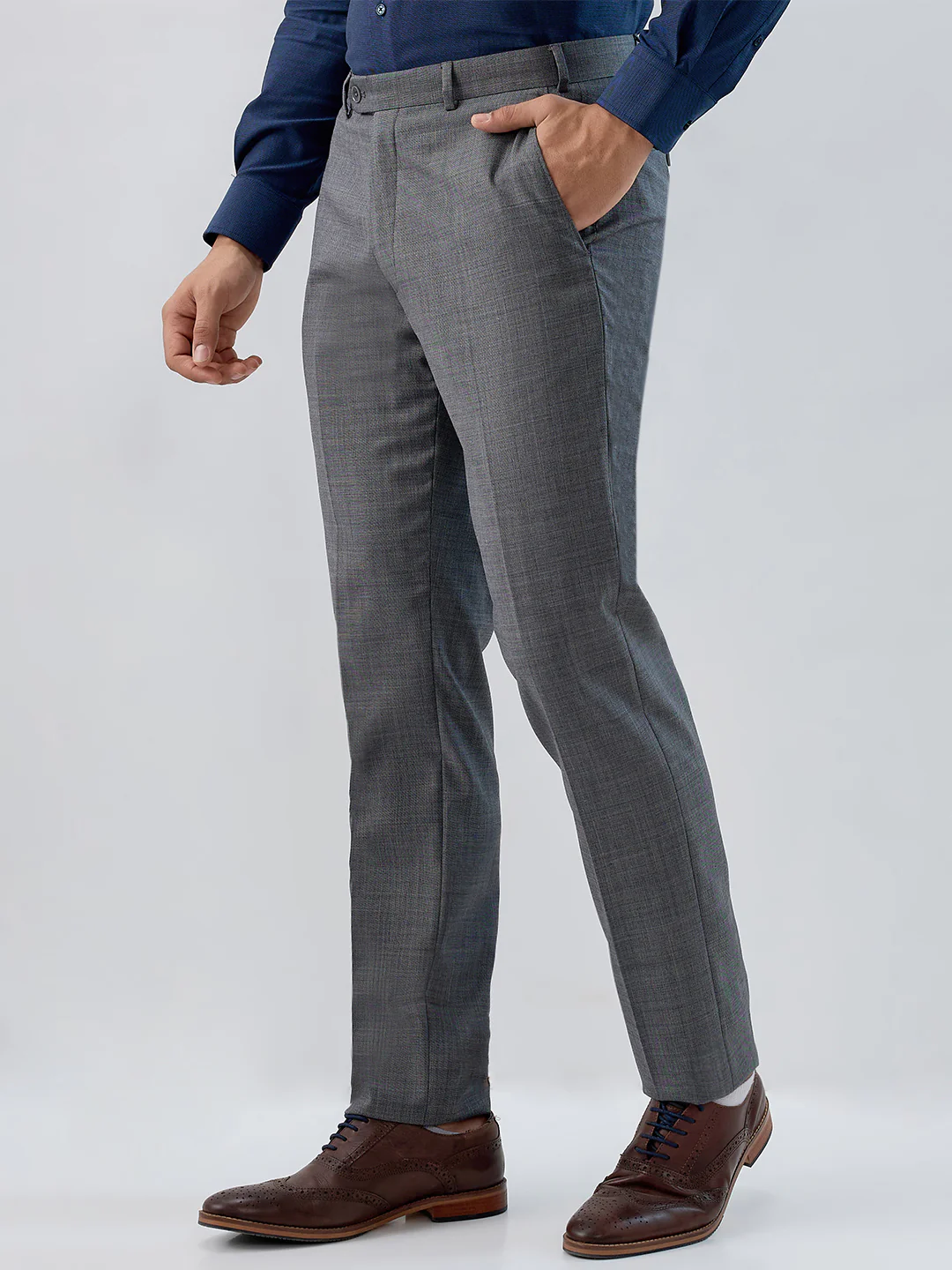 Raymond Men Regular Fit Twill Pattern Poly Wool Blend Flat Front Trouser - Image 3