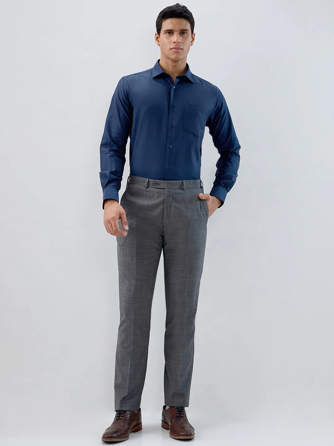 Raymond Men Regular Fit Twill Pattern Poly Wool Blend Flat Front Trouser - Image 5