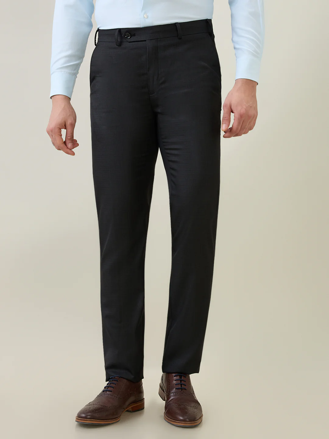 Raymond Men Slim Fit Checks Small Pattern Poly Viscose Blend Flat Front Trouser