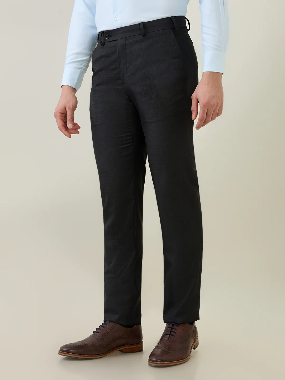 Raymond Men Slim Fit Checks Small Pattern Poly Viscose Blend Flat Front Trouser - Image 2