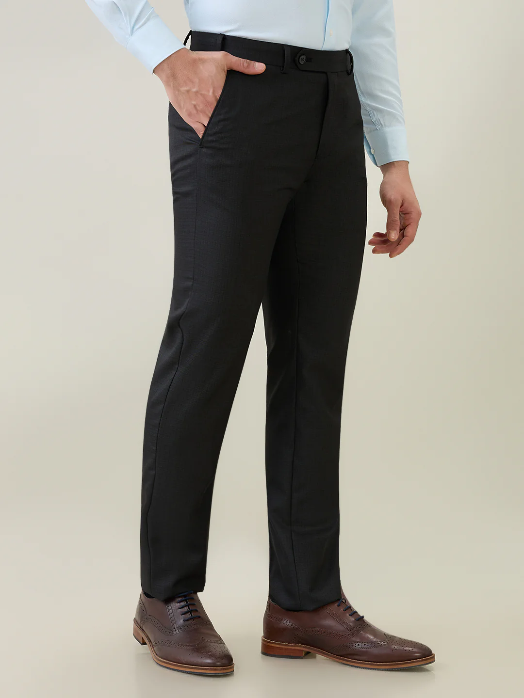 Raymond Men Slim Fit Checks Small Pattern Poly Viscose Blend Flat Front Trouser - Image 3
