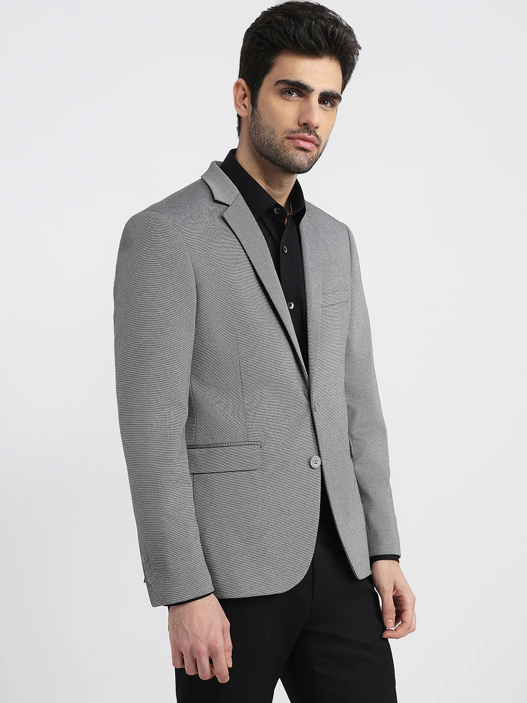 Raymond Men Slim Fit Knitted Pattern Rayon Terelyn Spandex Blend Full Sleeve Blazer - Image 3