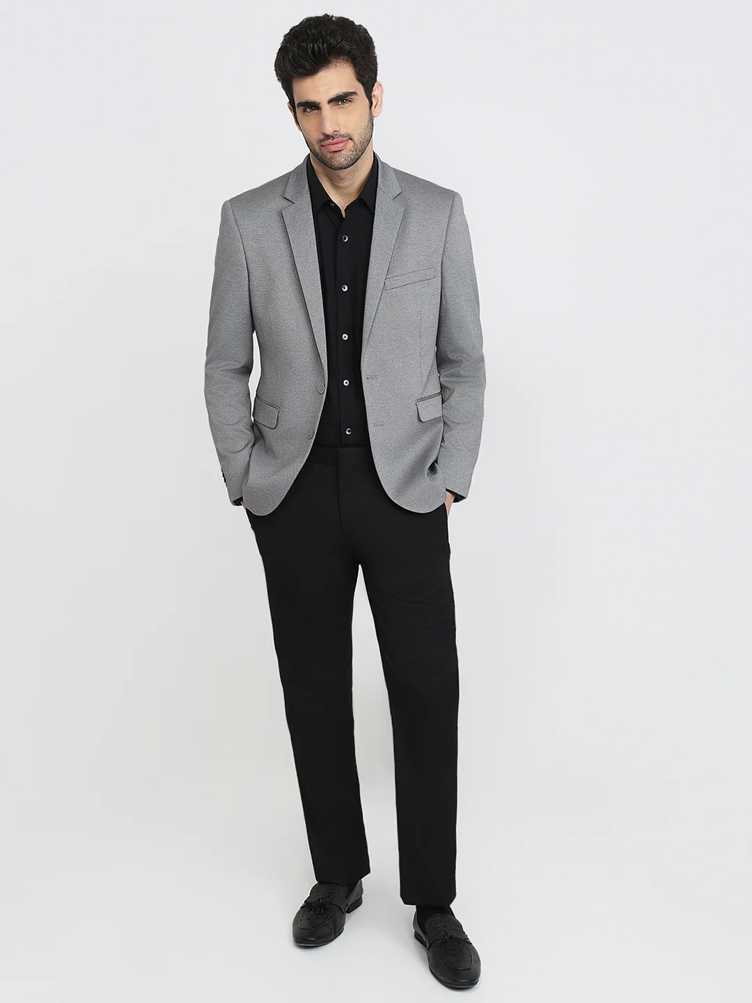 Raymond Men Slim Fit Knitted Pattern Rayon Terelyn Spandex Blend Full Sleeve Blazer - Image 5