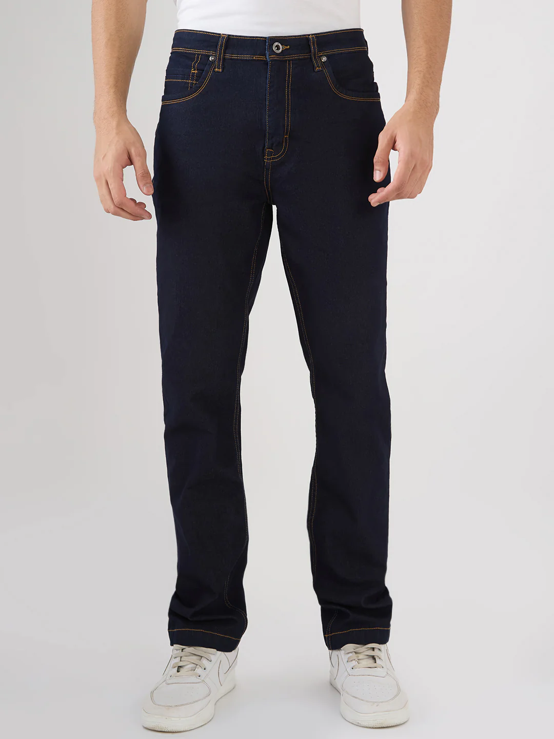 Raymond Men Slim Fit Solid Pattern Cotton Blend Flat Front Jeans