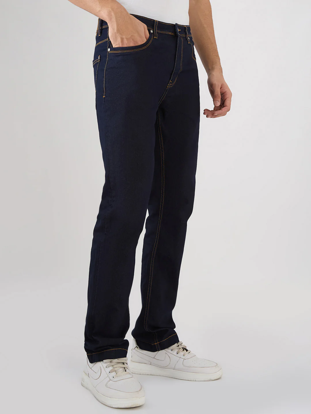 Raymond Men Slim Fit Solid Pattern Cotton Blend Flat Front Jeans - Image 2