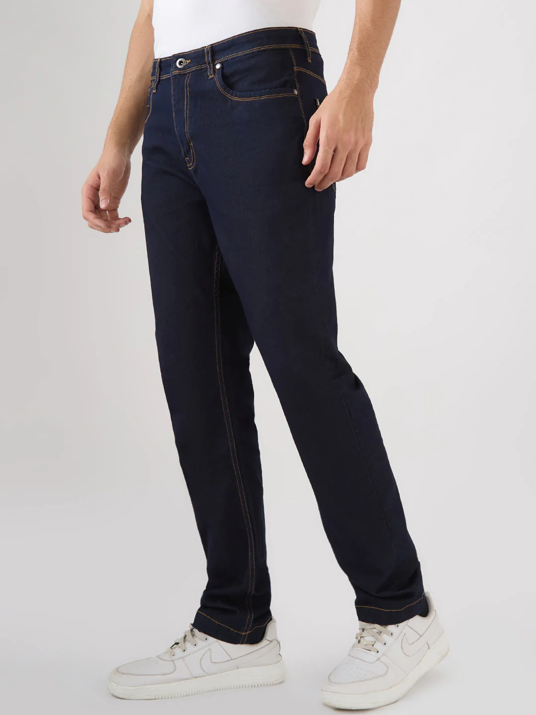 Raymond Men Slim Fit Solid Pattern Cotton Blend Flat Front Jeans - Image 3