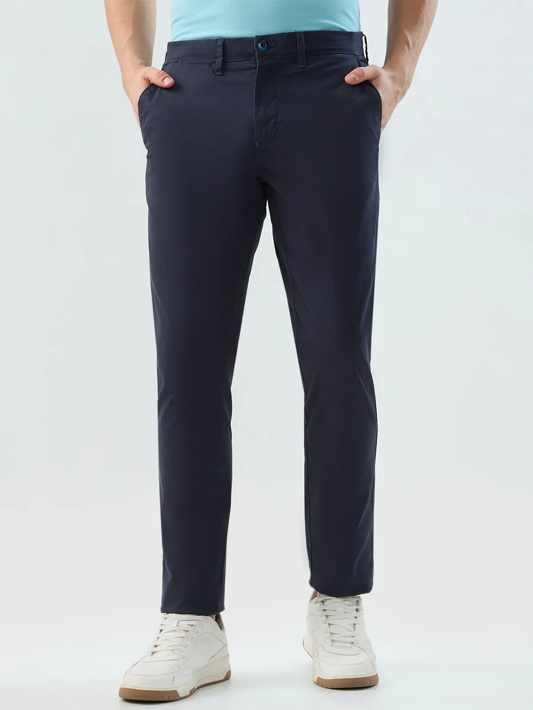 Raymond Men Slim Fit Solid Pattern Cotton Blend Flat Front Trouser
