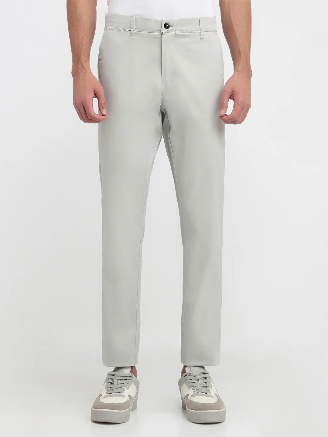 Raymond Men Slim Fit Solid Pattern Cotton Blend Flat Front Trouser