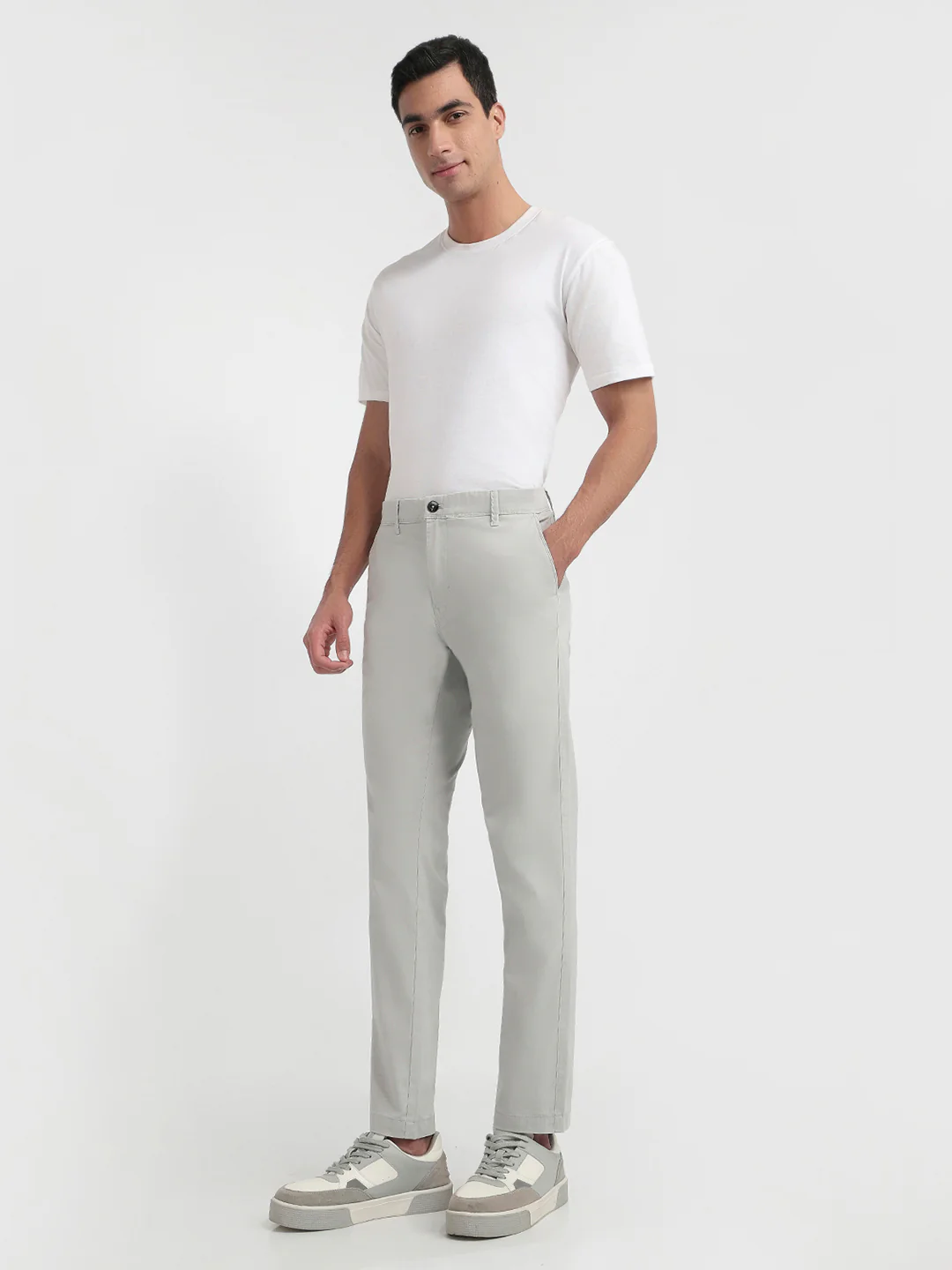 Raymond Men Slim Fit Solid Pattern Cotton Blend Flat Front Trouser - Image 5