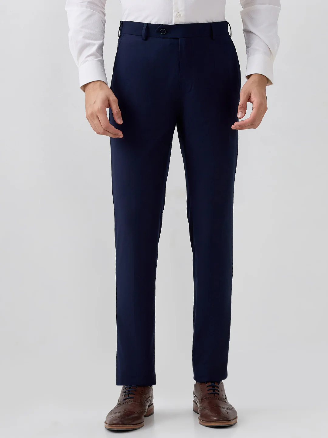 Raymond Men Slim Fit Solid Pattern Terylene Rayon Blend Flat Front Trouser