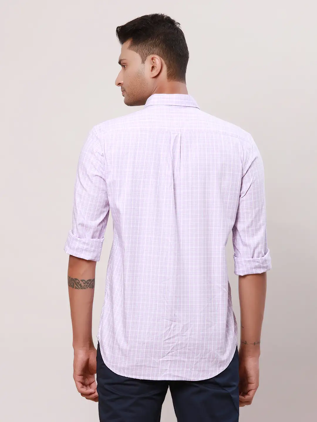 Raymond Men Violet Checks Contemporary Fit Cotton Regular Collar Shirt - Image 4