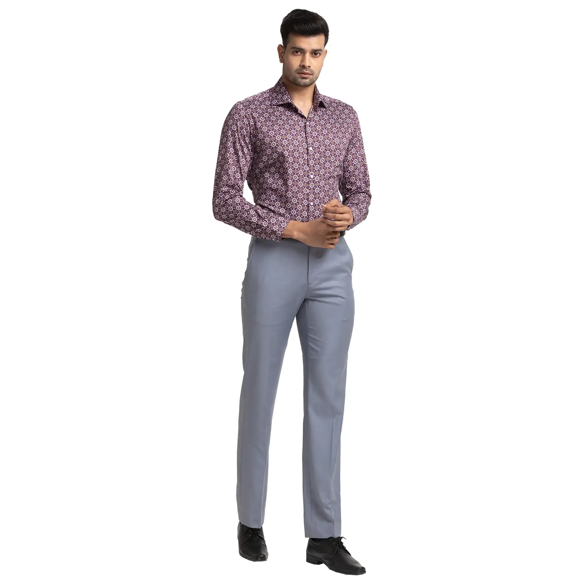 Raymond Men Violet Print Contemporary Fit Cotton Shirts - Image 5