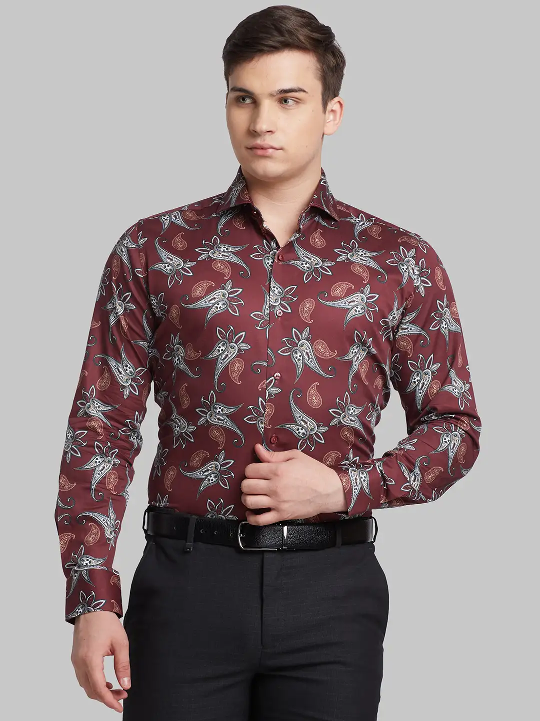 Raymond Men Violet Print Slim Cotton Shirt