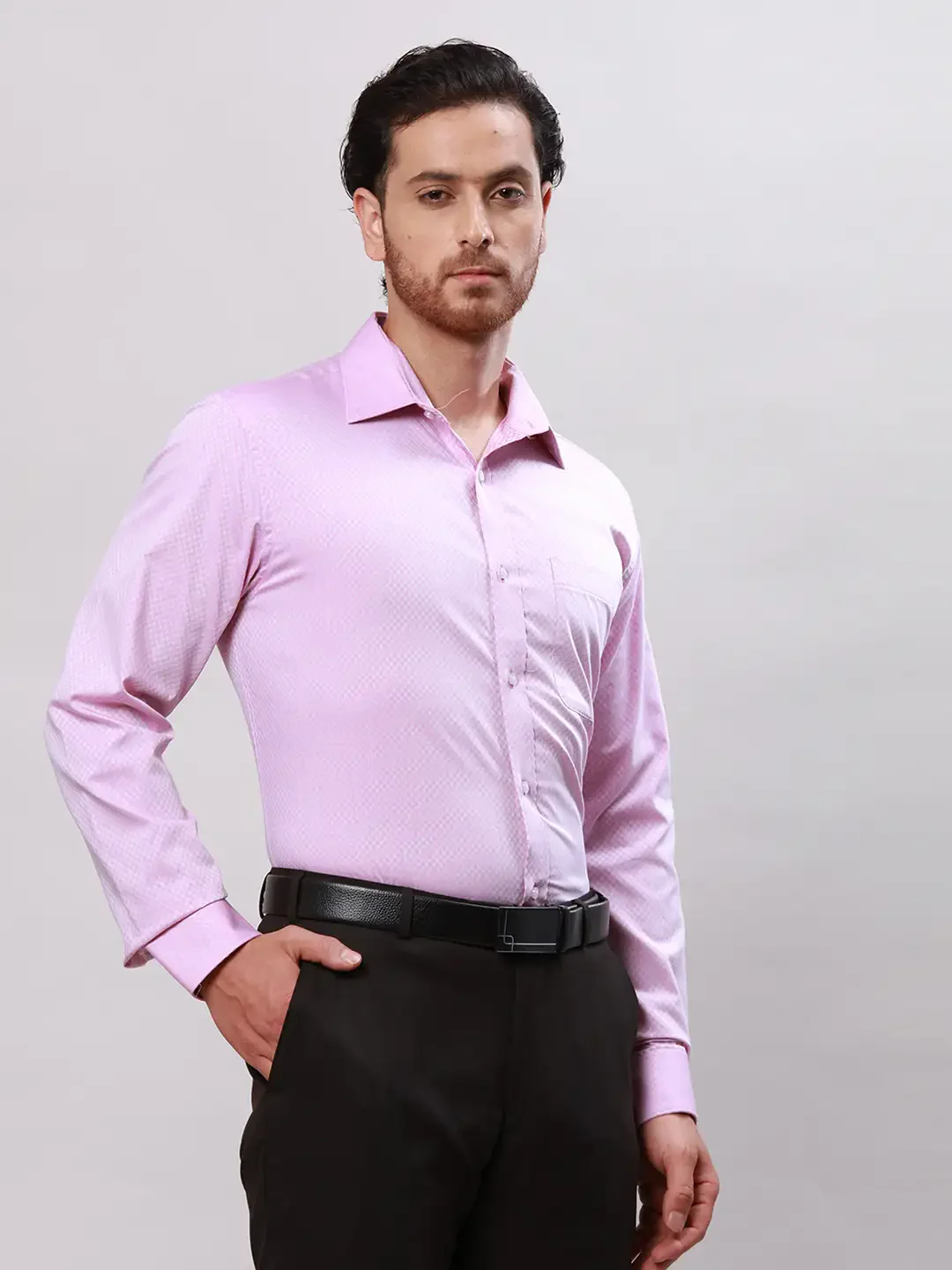 Raymond Men Pink Structured Slim Fit Cotton Formal Shirt - Image 2