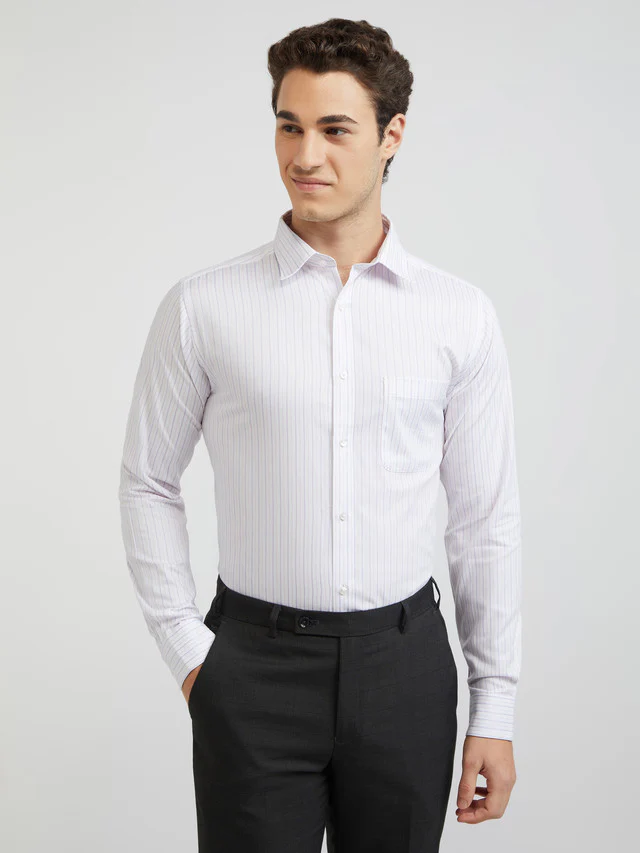 Raymond Men Purple Striped Slim Fit Cotton Formal Shirt