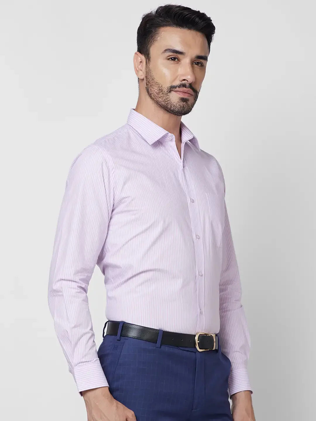 Raymond Men Violet Structure Regular Fit Cotton Shirt - Image 2
