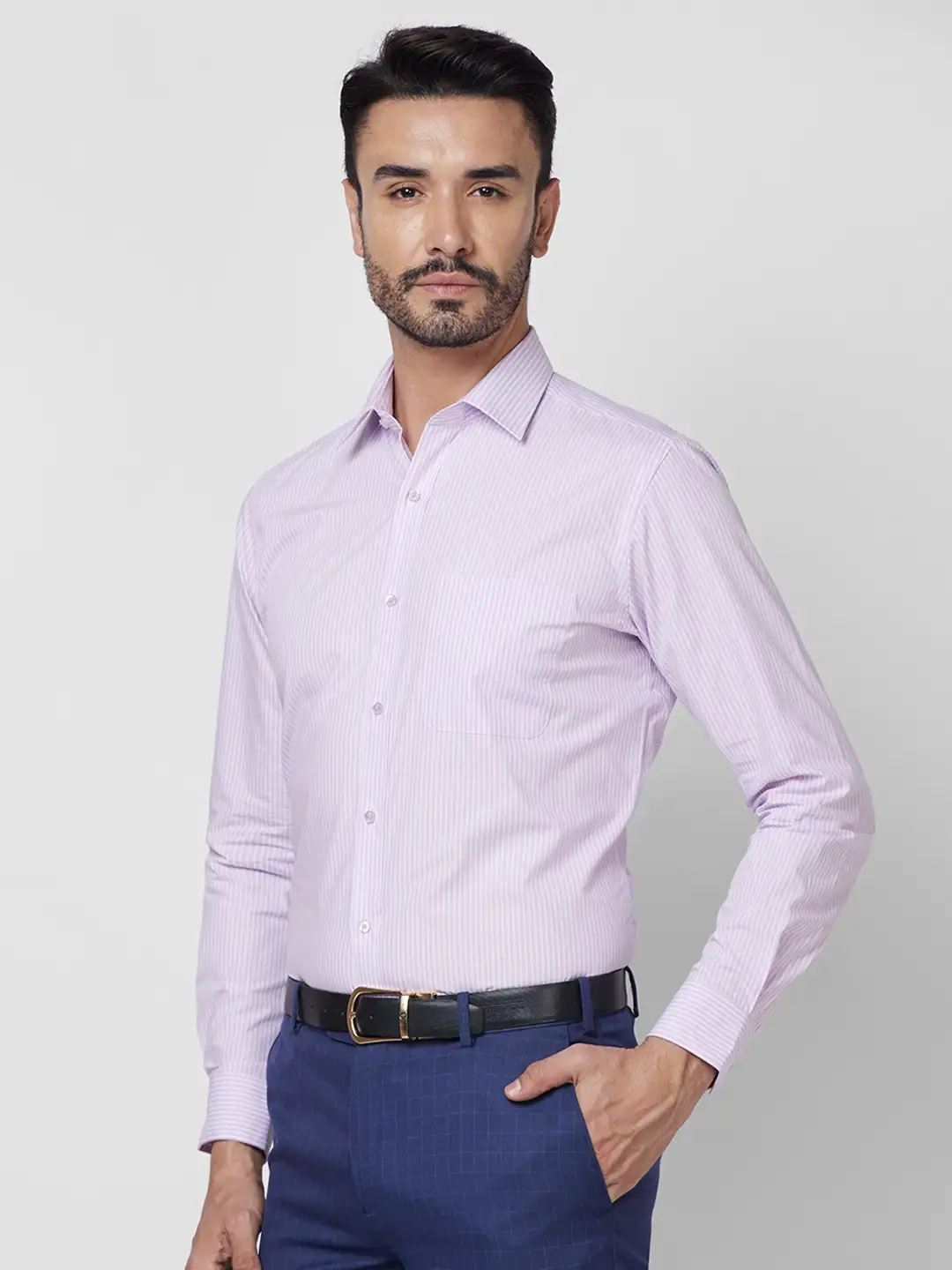Raymond Men Violet Structure Regular Fit Cotton Shirt - Image 3