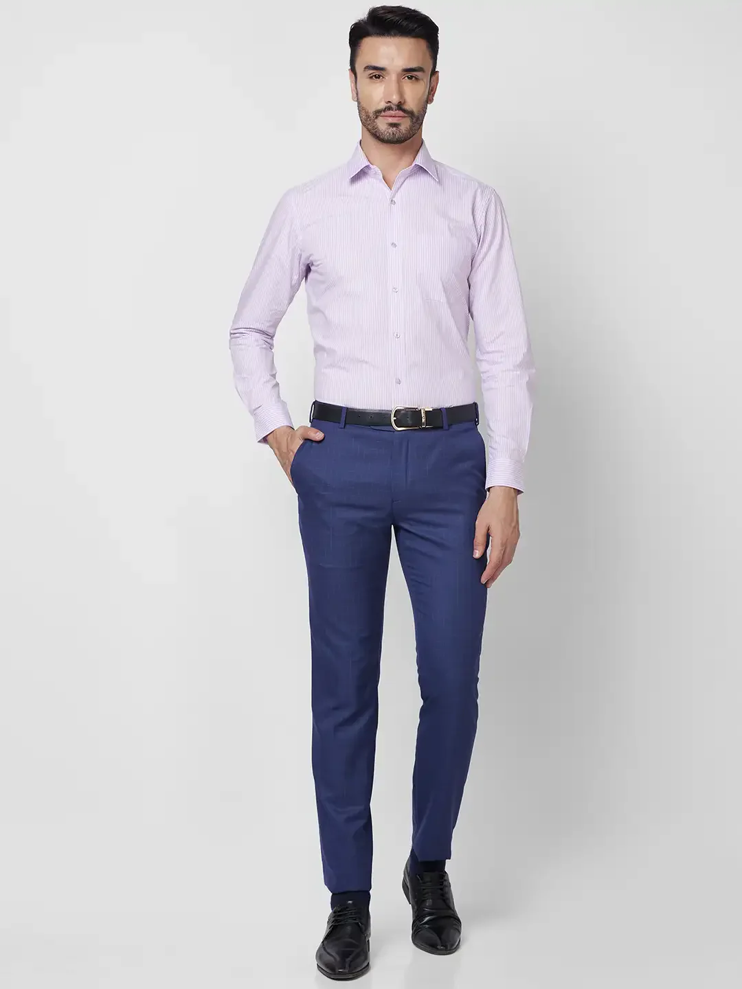 Raymond Men Violet Structure Regular Fit Cotton Shirt - Image 5