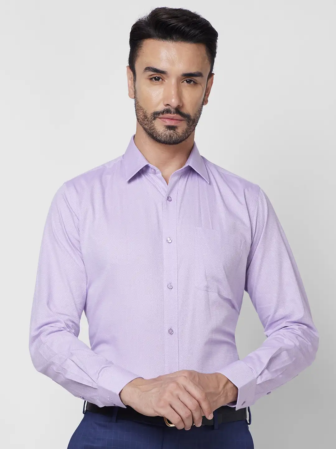 Raymond Men Violet Structure Slim Fit Cotton Shirt