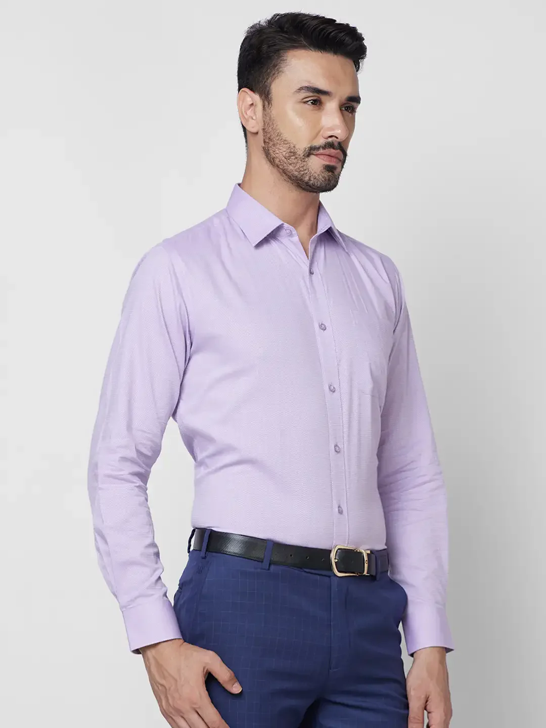 Raymond Men Violet Structure Slim Fit Cotton Shirt - Image 2