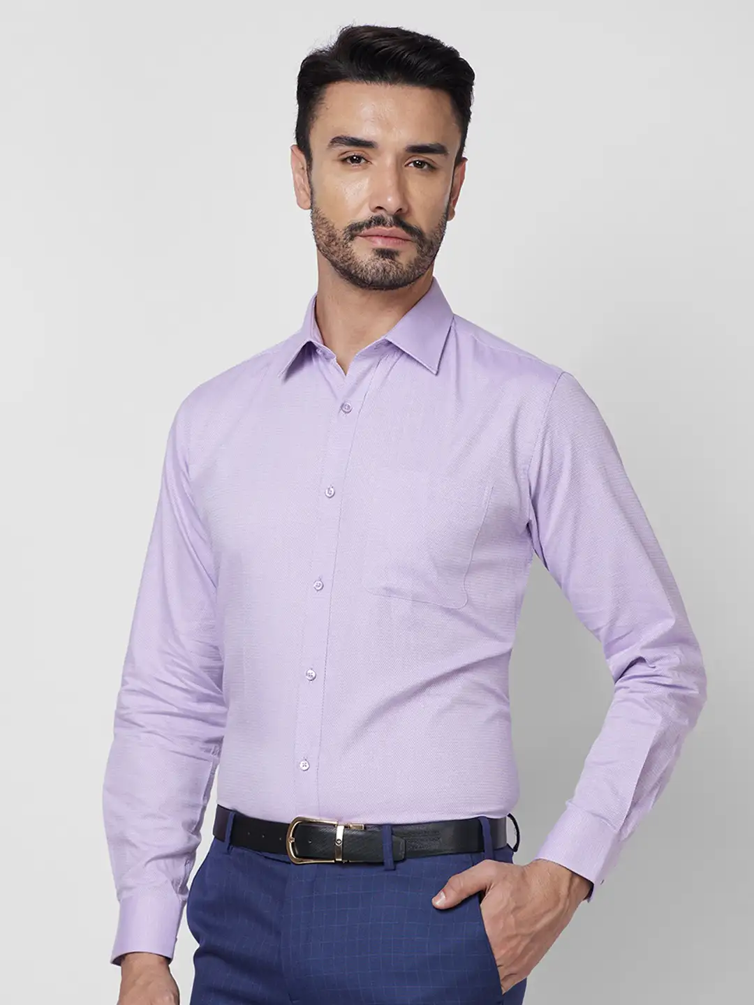 Raymond Men Violet Structure Slim Fit Cotton Shirt - Image 3