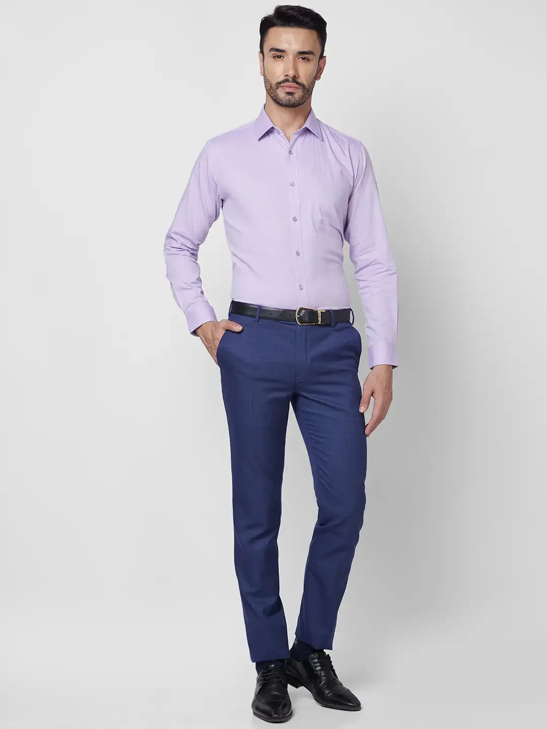 Raymond Men Violet Structure Slim Fit Cotton Shirt - Image 6