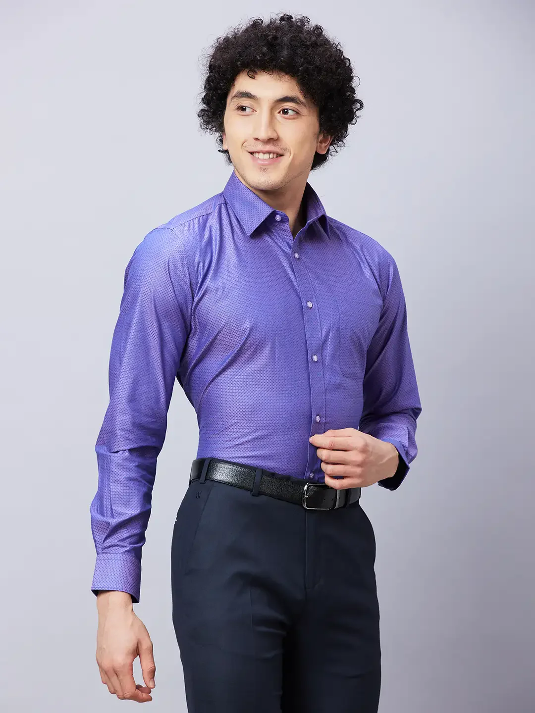 Raymond Men Violet Structure Slim Fit Cotton Shirts - Image 2