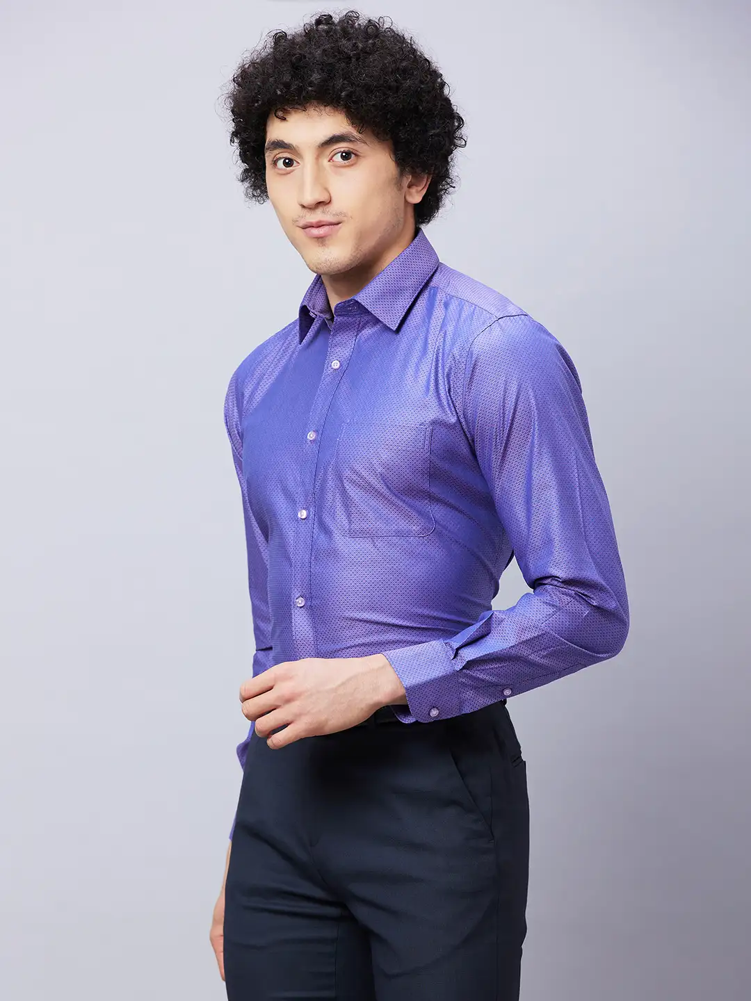 Raymond Men Violet Structure Slim Fit Cotton Shirts - Image 3