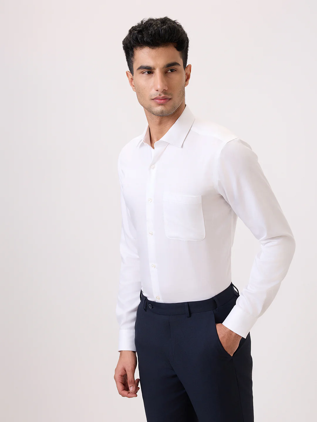 Raymond Men White Chambray Contemporary Fit Cotton Formal Shirt - Image 3