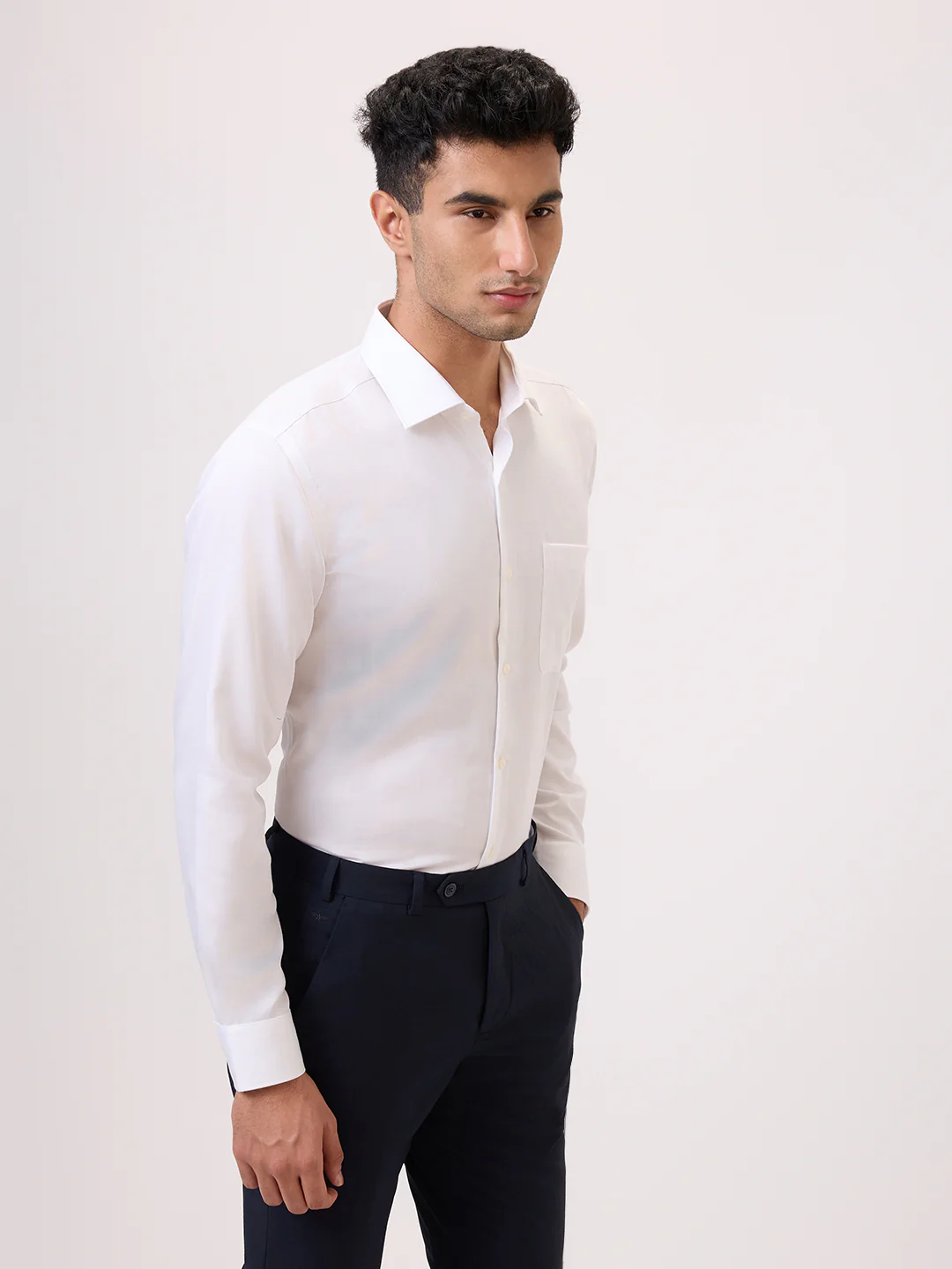 Raymond Men White Chambray Contemporary Fit Cotton Formal Shirt - Image 4