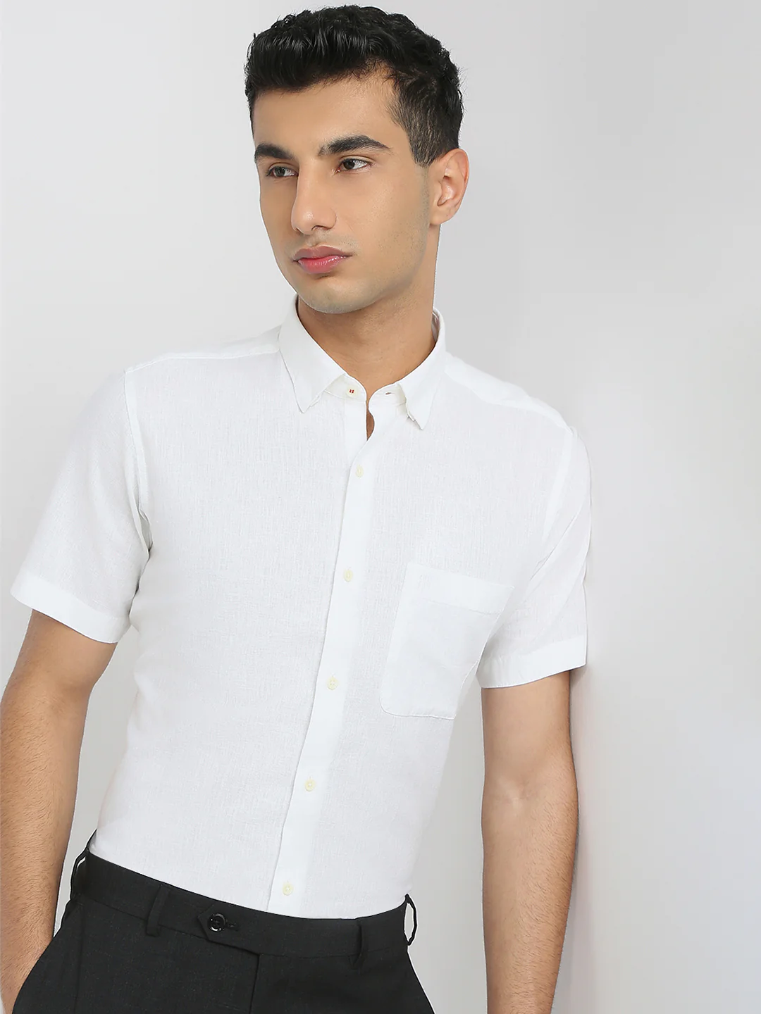 Raymond Men White Chambray Regular Fit Cotton Blend Casual Shirt - Image 6
