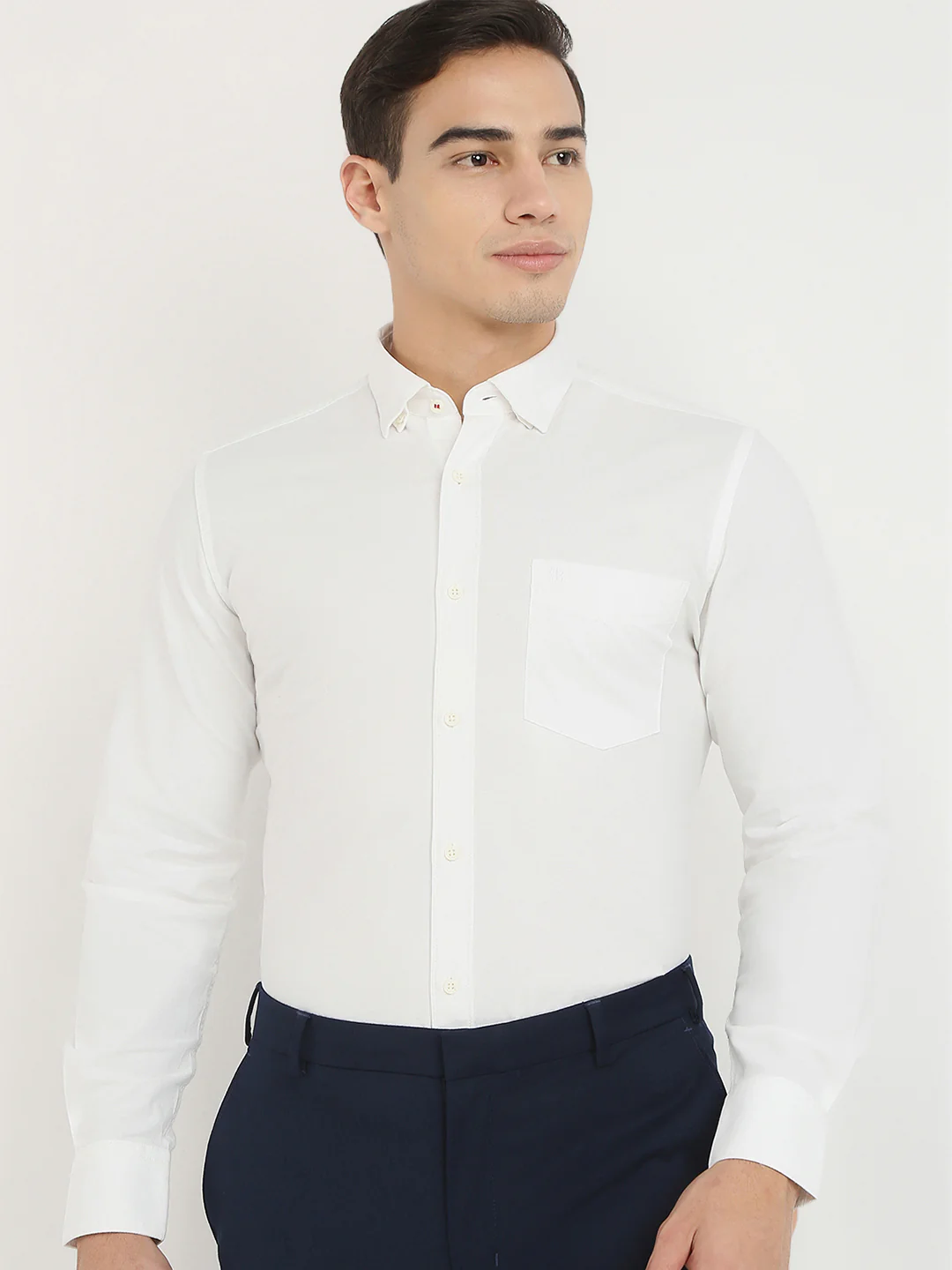 Raymond Men White Chambray Regular Fit Cotton Blend Casual Shirt
