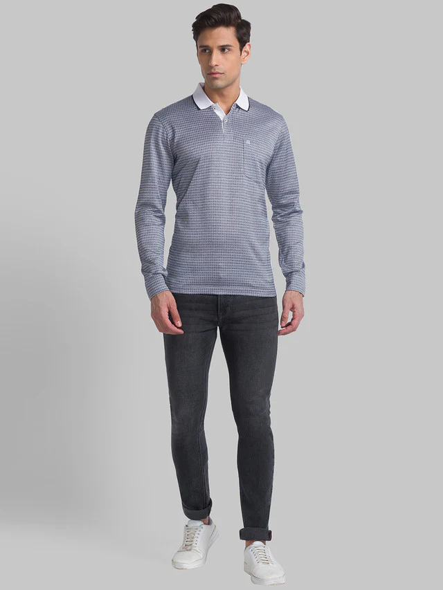Raymond Men White Checkered Contemporary Fit Full Sleeve Polo Neck T-Shirt - Image 5