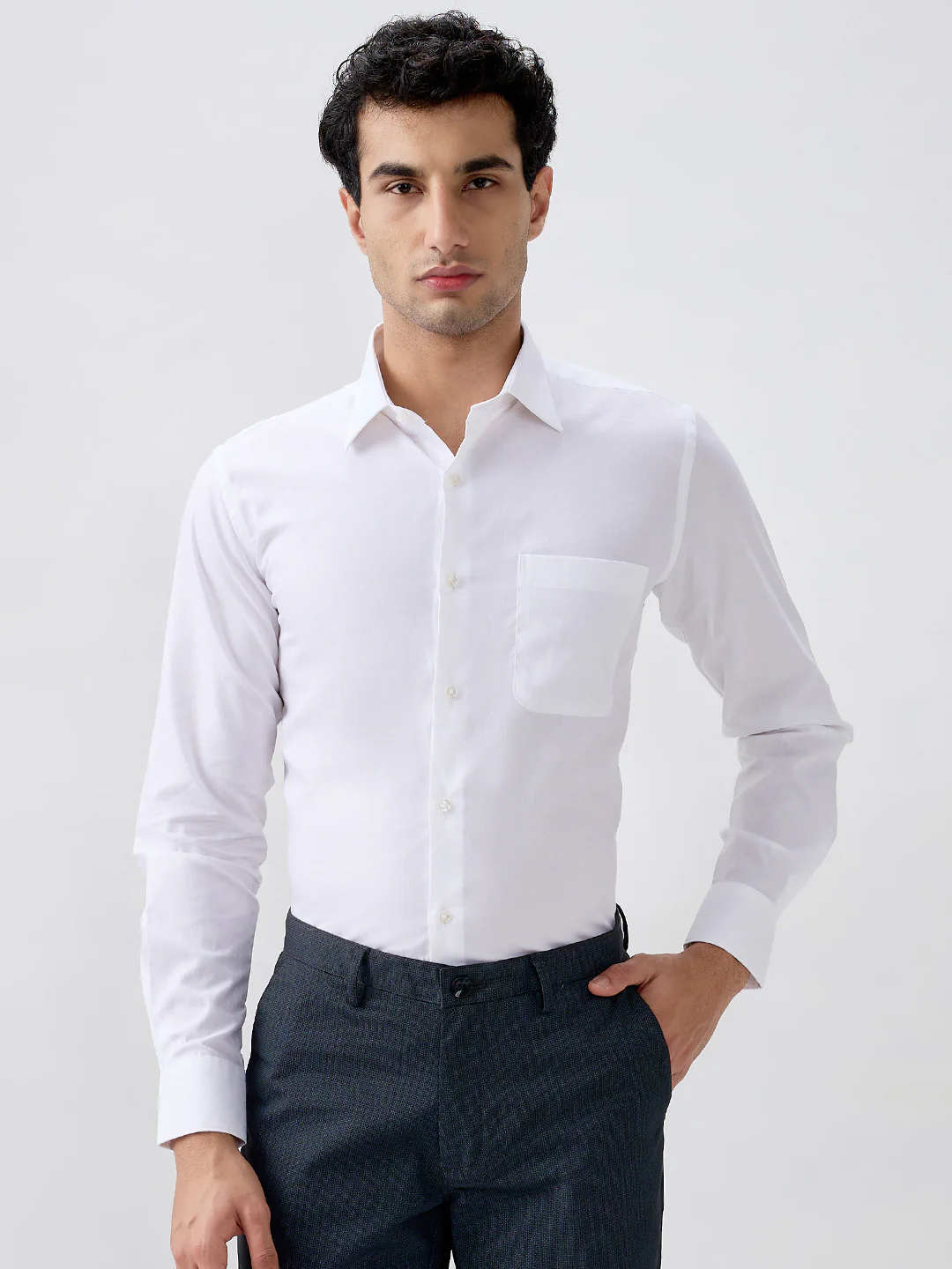 Raymond Men White Checks Regular Fit Cotton Formal Shirt
