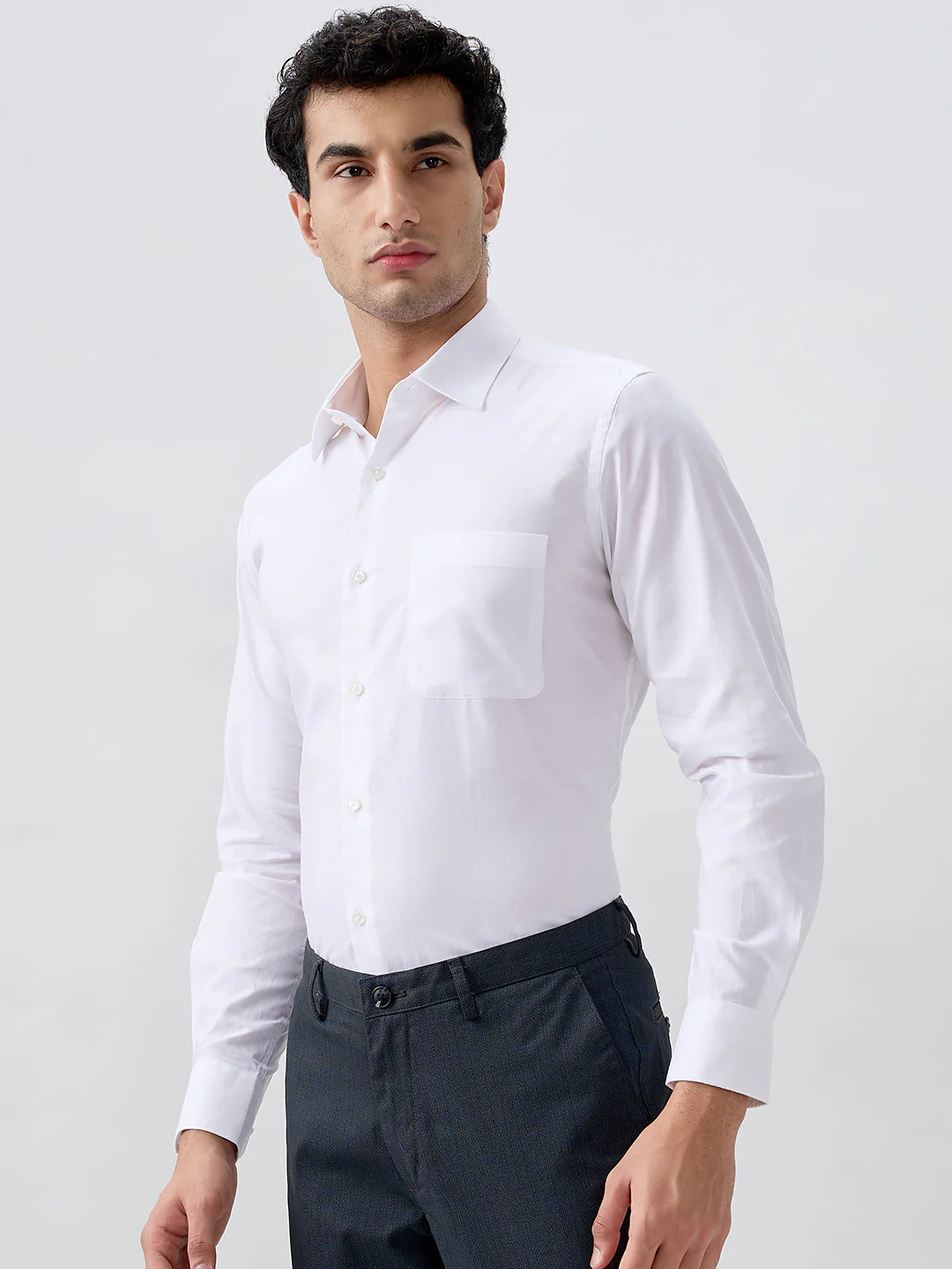 Raymond Men White Checks Regular Fit Cotton Formal Shirt - Image 3