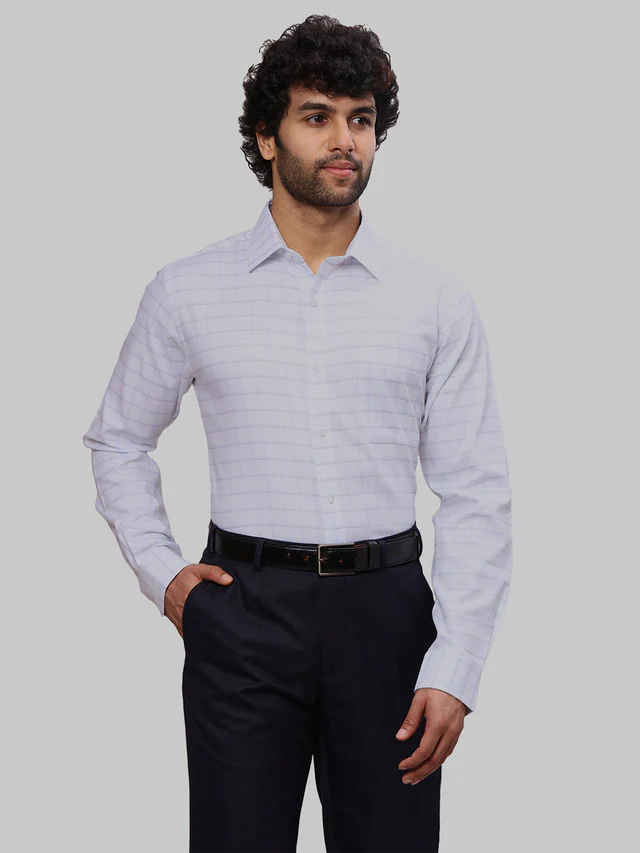 Raymond Men White Checks Slim Fit Cotton Formal Shirt