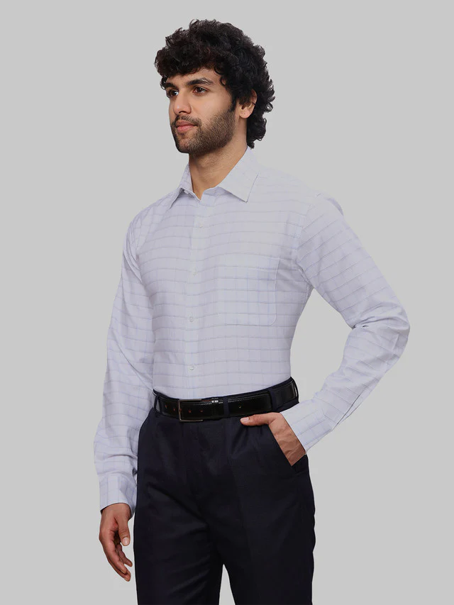 Raymond Men White Checks Slim Fit Cotton Formal Shirt - Image 3