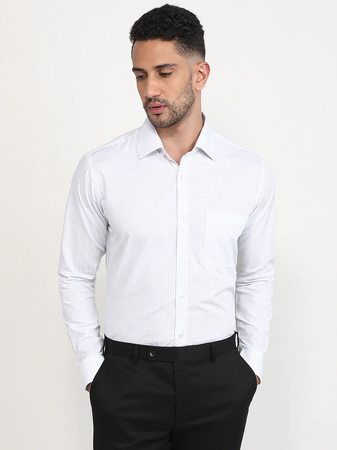 Raymond Men White Checks Slim Fit Cotton Formal Shirt