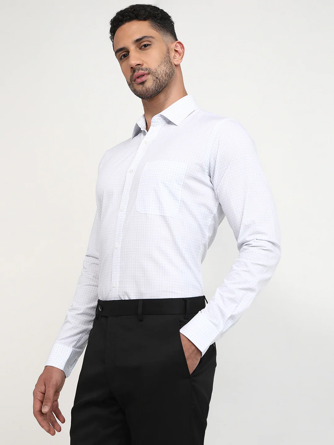 Raymond Men White Checks Slim Fit Cotton Formal Shirt - Image 2