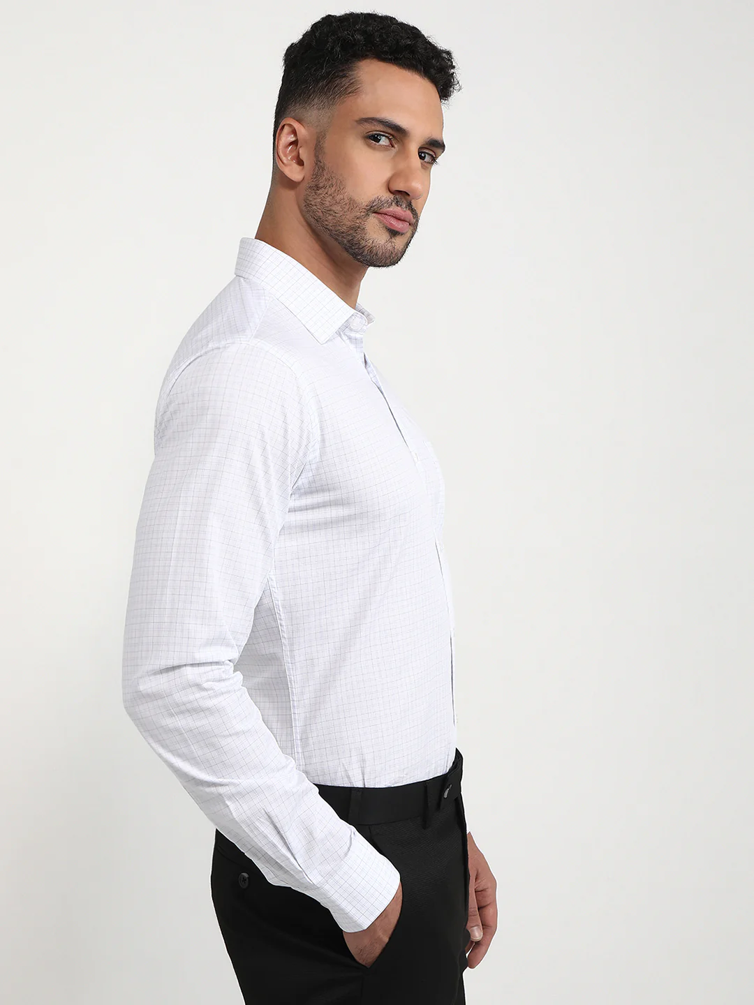 Raymond Men White Checks Slim Fit Cotton Formal Shirt - Image 3